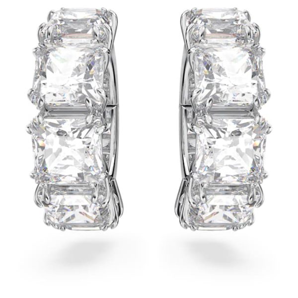 Matrix clip earrings Square cut, White, Rhodium plated - Image 3