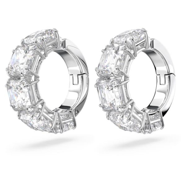 Matrix clip earrings Square cut, White, Rhodium plated - Image 4