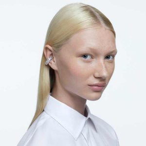 Matrix clip earrings Square cut, White, Rhodium plated