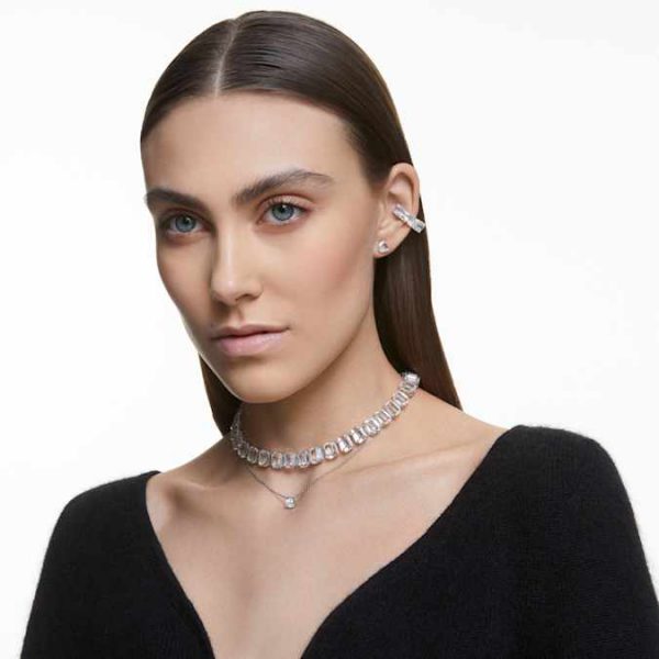 Matrix clip earrings Square cut, White, Rhodium plated - Image 6