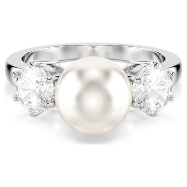 Matrix cocktail ring Crystal pearl, Round cut, White, Rhodium plated - Image 2