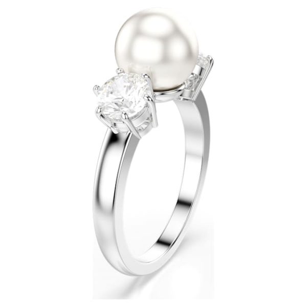 Matrix cocktail ring Crystal pearl, Round cut, White, Rhodium plated - Image 3