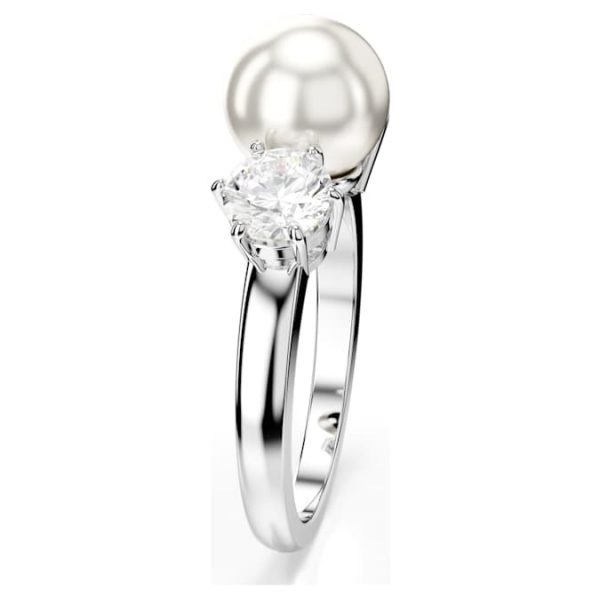 Matrix cocktail ring Crystal pearl, Round cut, White, Rhodium plated - Image 4
