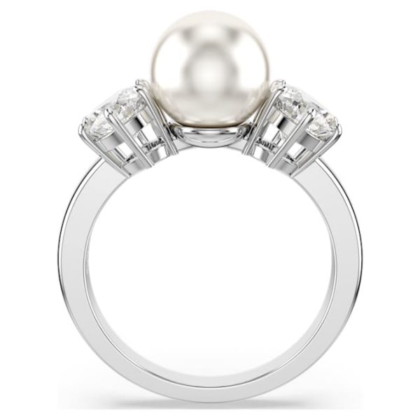 Matrix cocktail ring Crystal pearl, Round cut, White, Rhodium plated - Image 5