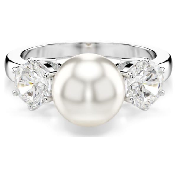 Matrix cocktail ring Crystal pearl, Round cut, White, Rhodium plated - Image 6