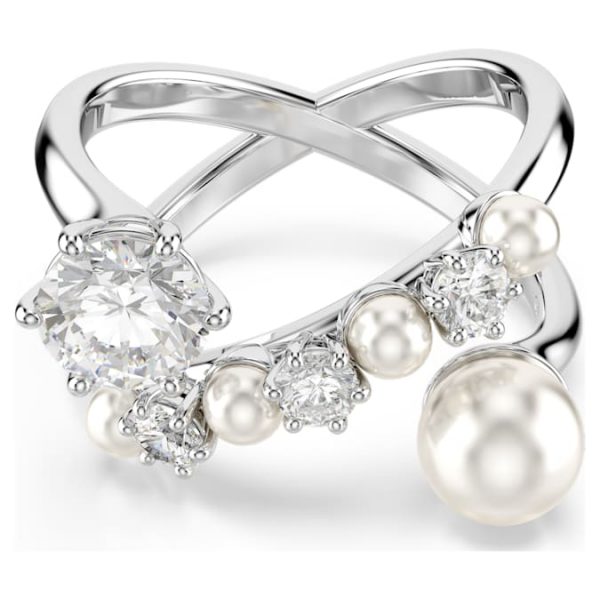Matrix cocktail ring Crystal pearl, Round cut, White, Rhodium plated - Image 2