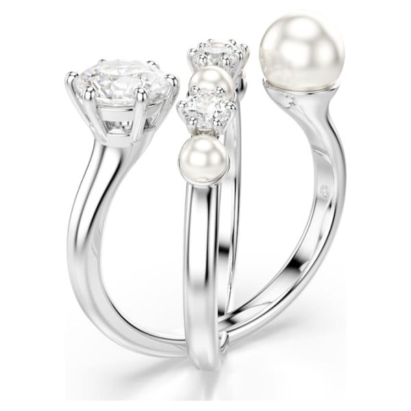 Matrix cocktail ring Crystal pearl, Round cut, White, Rhodium plated - Image 3