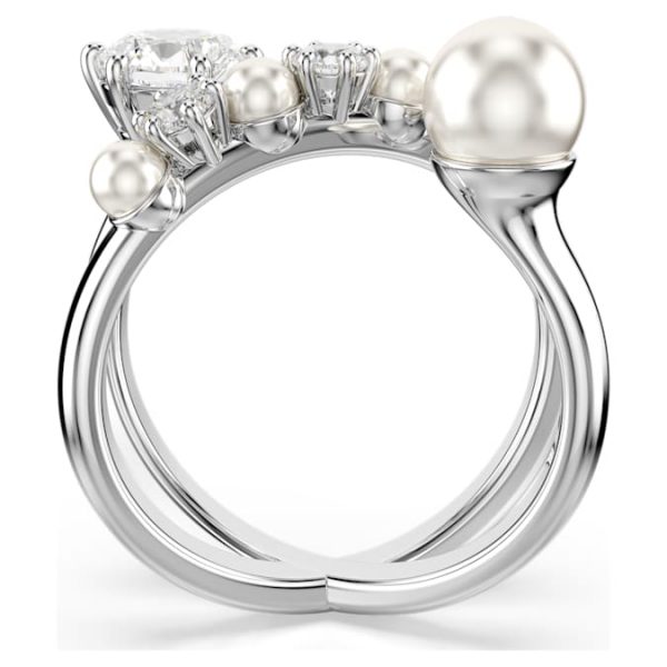 Matrix cocktail ring Crystal pearl, Round cut, White, Rhodium plated - Image 4