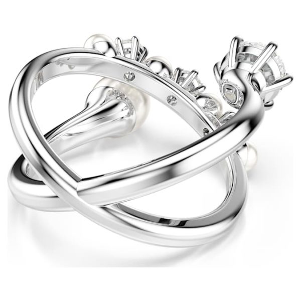 Matrix cocktail ring Crystal pearl, Round cut, White, Rhodium plated - Image 5
