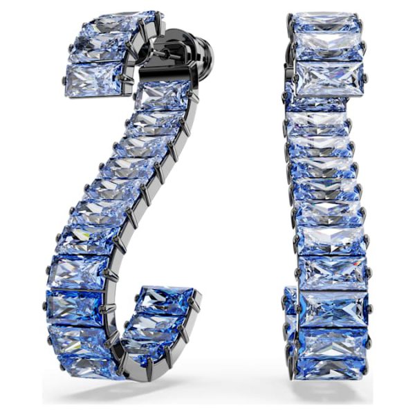 Matrix drop earrings Baguette cut, Blue, Ruthenium plated - Image 2