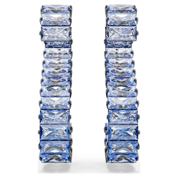 Matrix drop earrings Baguette cut, Blue, Ruthenium plated - Image 3