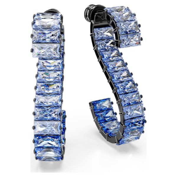 Matrix drop earrings Baguette cut, Blue, Ruthenium plated - Image 4