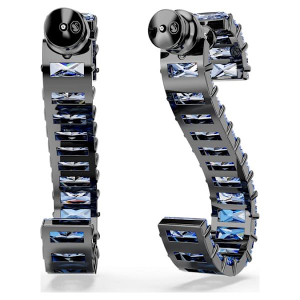 Matrix drop earrings Baguette cut, Blue, Ruthenium plated - Image 5