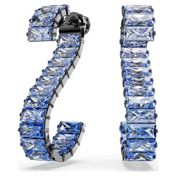 Matrix drop earrings Baguette cut, Blue, Ruthenium plated - Image 7