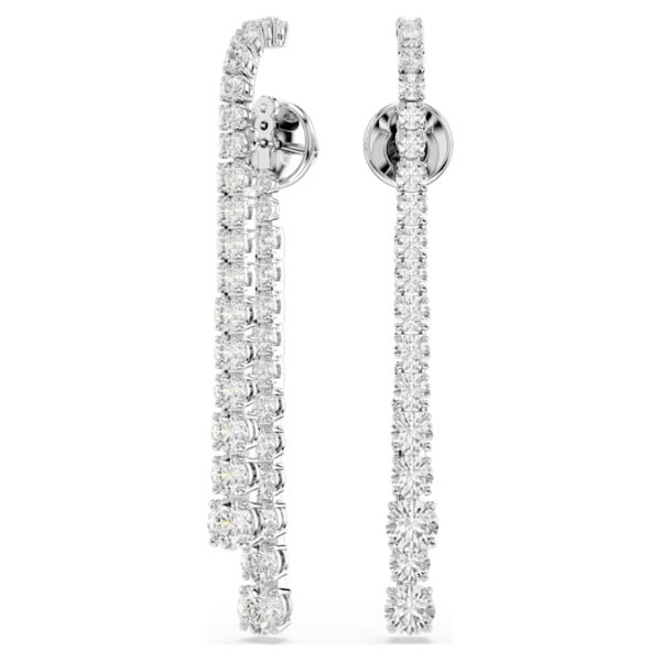 Matrix drop earrings Gradient of round cuts, White, Rhodium plated - Image 2