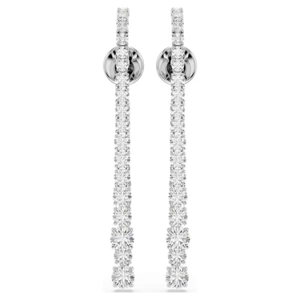 Matrix drop earrings Gradient of round cuts, White, Rhodium plated - Image 3
