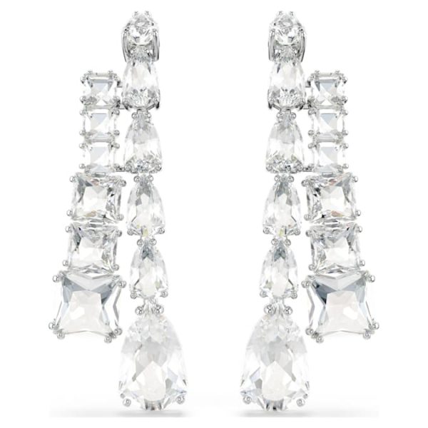 Matrix drop earrings Mixed cuts, White, Rhodium plated - Image 2