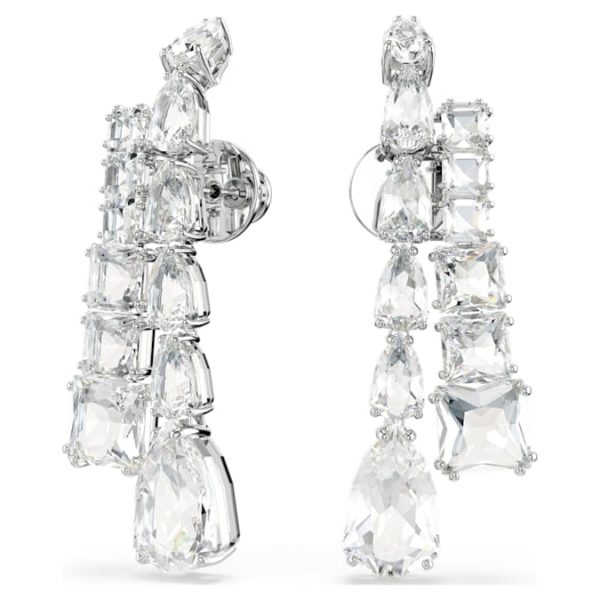 Matrix drop earrings Mixed cuts, White, Rhodium plated - Image 3
