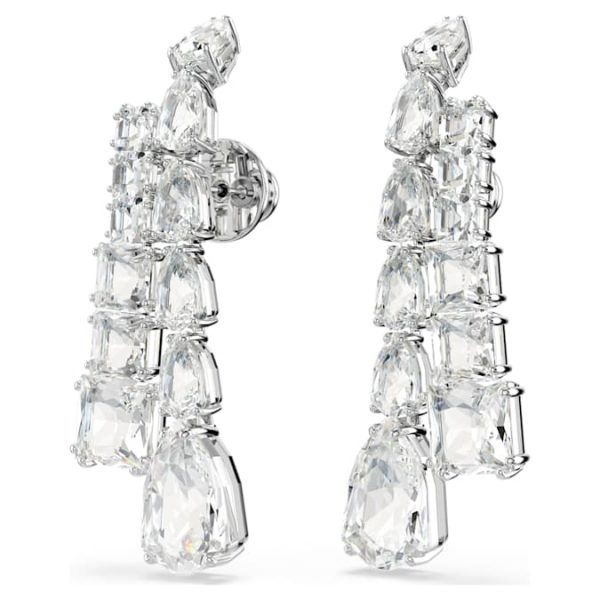Matrix drop earrings Mixed cuts, White, Rhodium plated - Image 4