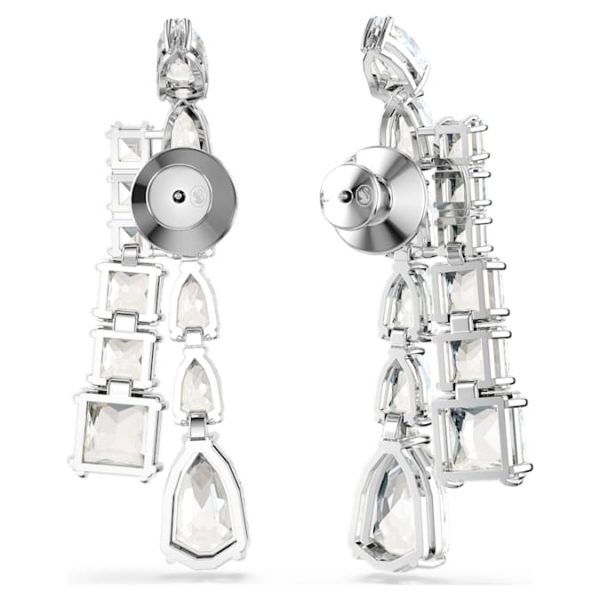 Matrix drop earrings Mixed cuts, White, Rhodium plated - Image 5