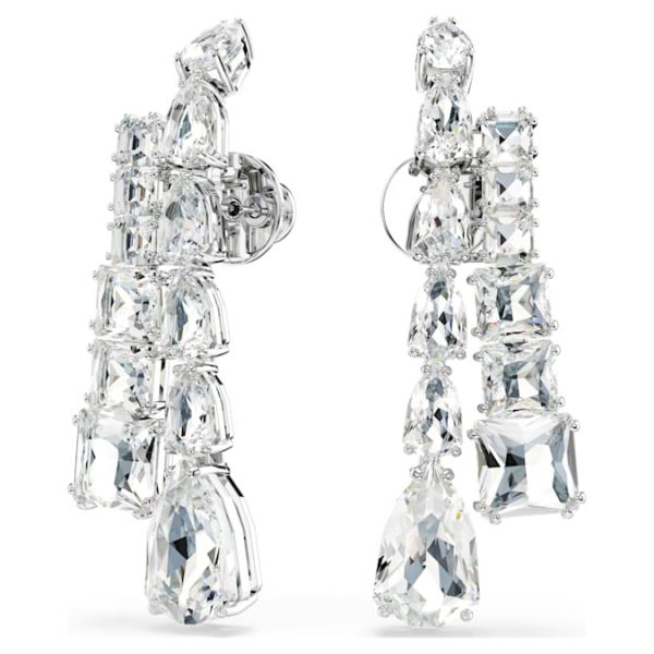 Matrix drop earrings Mixed cuts, White, Rhodium plated - Image 6