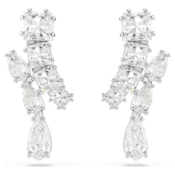 Matrix drop earrings Mixed cuts, White, Rhodium plated - Image 2