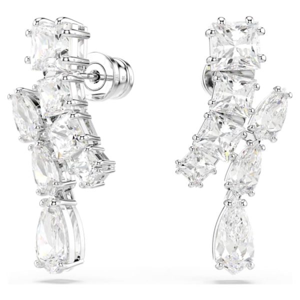 Matrix drop earrings Mixed cuts, White, Rhodium plated - Image 3