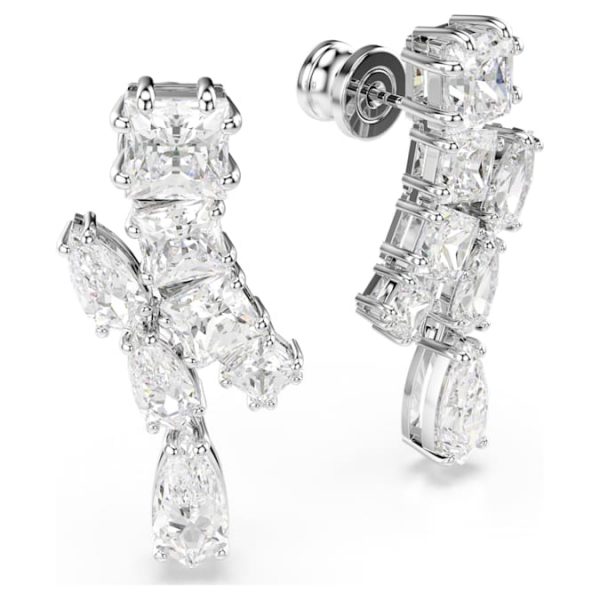 Matrix drop earrings Mixed cuts, White, Rhodium plated - Image 4