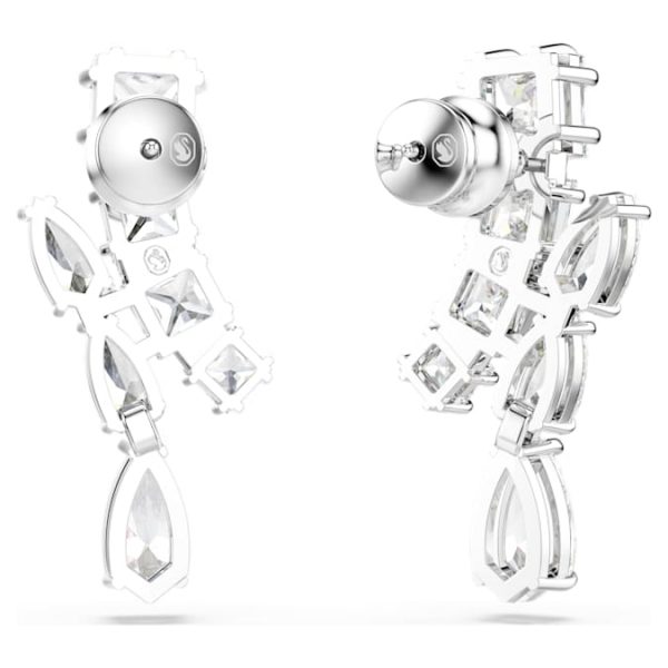 Matrix drop earrings Mixed cuts, White, Rhodium plated - Image 5