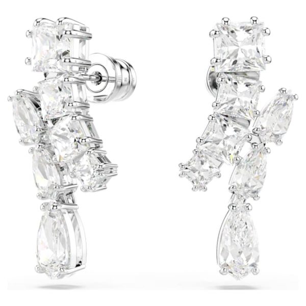 Matrix drop earrings Mixed cuts, White, Rhodium plated - Image 6