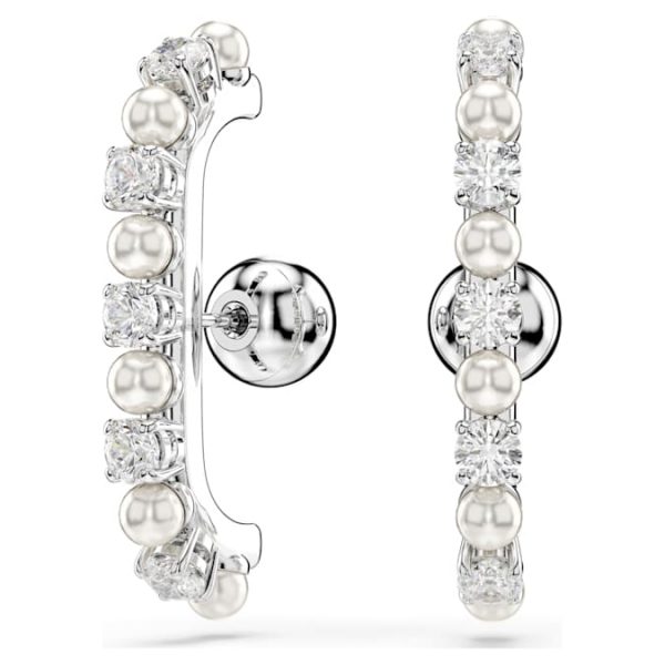 Matrix ear cuff Set (3), Crystal pearl, Round cut, White, Rhodium plated - Image 3