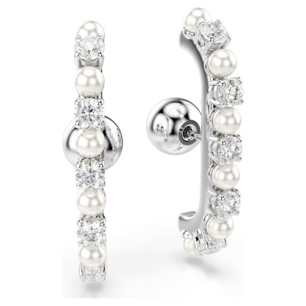 Matrix ear cuff Set (3), Crystal pearl, Round cut, White, Rhodium plated - Image 4
