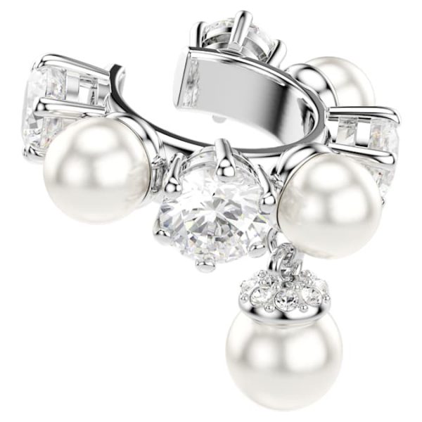 Matrix ear cuff Set (3), Crystal pearl, Round cut, White, Rhodium plated - Image 5