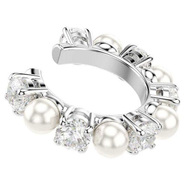 Matrix ear cuff Set (3), Crystal pearl, Round cut, White, Rhodium plated - Image 6