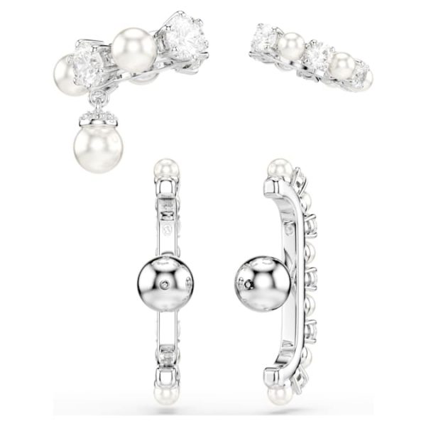 Matrix ear cuff Set (3), Crystal pearl, Round cut, White, Rhodium plated - Image 7