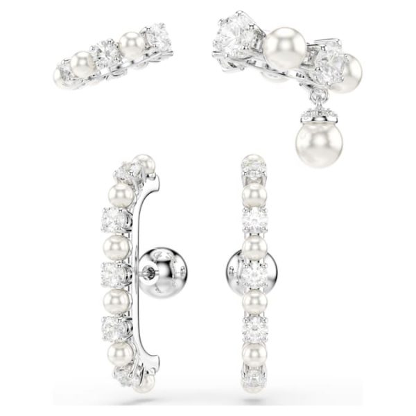 Matrix ear cuff Set (3), Crystal pearl, Round cut, White, Rhodium plated - Image 9