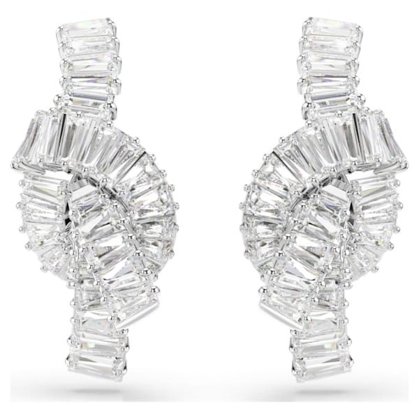 Matrix earrings Baguette cut, Knot, White, Rhodium plated - Image 2