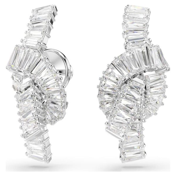 Matrix earrings Baguette cut, Knot, White, Rhodium plated - Image 3