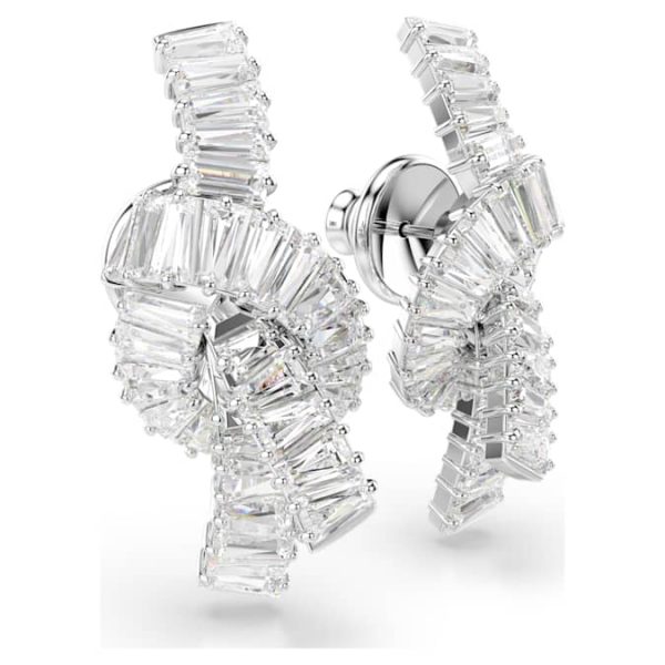 Matrix earrings Baguette cut, Knot, White, Rhodium plated - Image 4