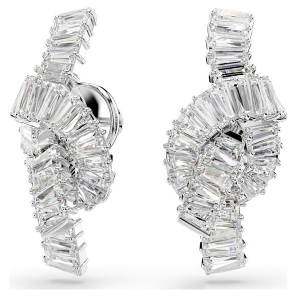Matrix earrings Baguette cut, Knot, White, Rhodium plated - Image 6