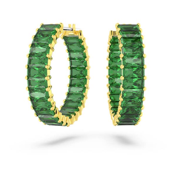 Matrix hoop earrings Baguette cut, Green, Gold-tone plated - Image 2