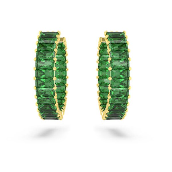 Matrix hoop earrings Baguette cut, Green, Gold-tone plated - Image 3