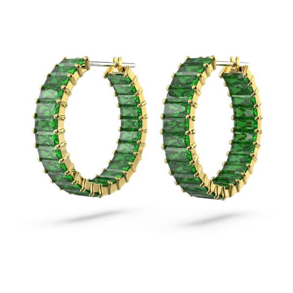 Matrix hoop earrings Baguette cut, Green, Gold-tone plated - Image 4