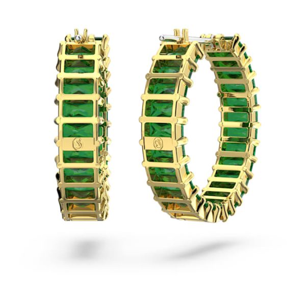 Matrix hoop earrings Baguette cut, Green, Gold-tone plated - Image 5