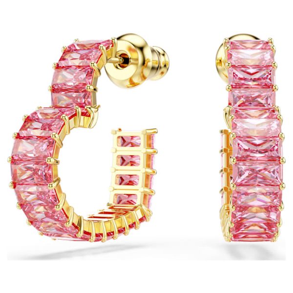 Matrix hoop earrings Baguette cut, Heart, Small, Pink, Gold-tone plated - Image 2