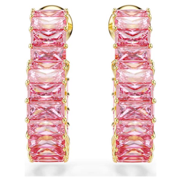 Matrix hoop earrings Baguette cut, Heart, Small, Pink, Gold-tone plated - Image 3