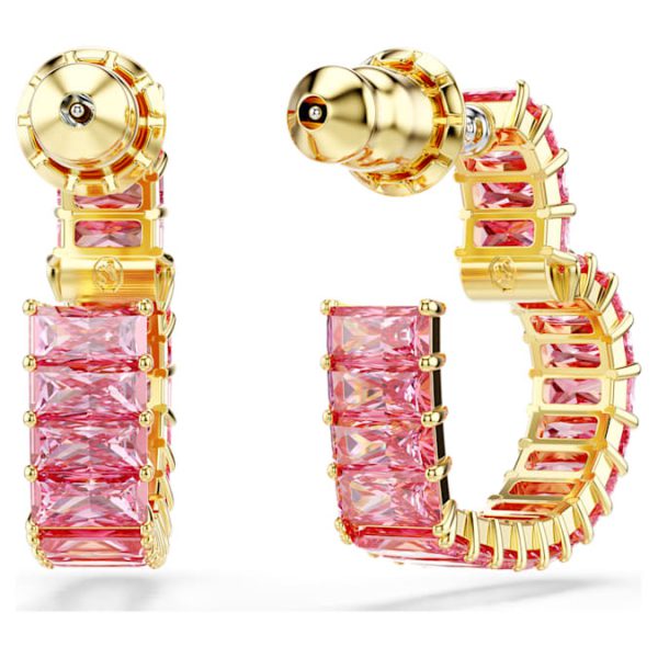 Matrix hoop earrings Baguette cut, Heart, Small, Pink, Gold-tone plated - Image 5