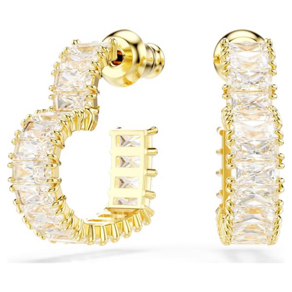 Matrix hoop earrings Baguette cut, Heart, Small, White, Gold-tone plated - Image 2