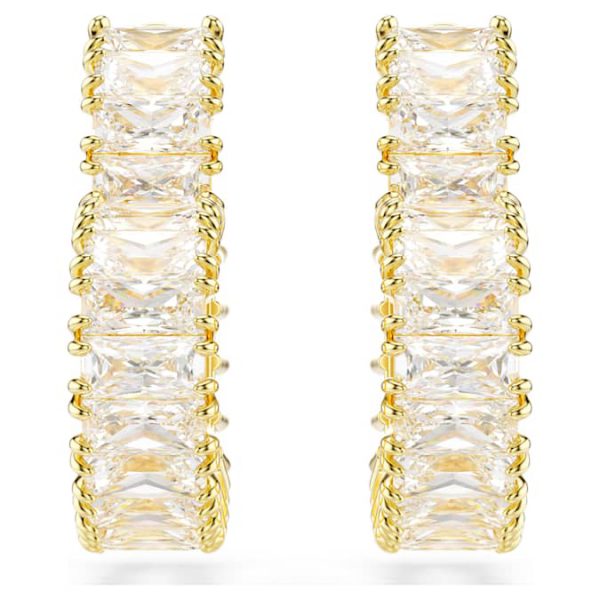 Matrix hoop earrings Baguette cut, Heart, Small, White, Gold-tone plated - Image 3