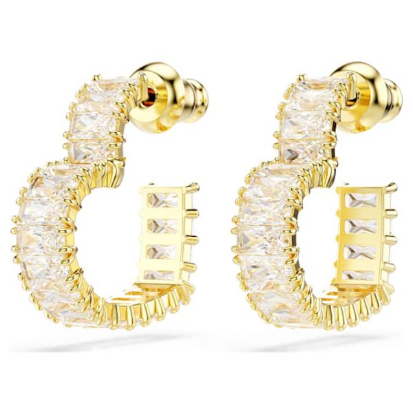 Matrix hoop earrings Baguette cut, Heart, Small, White, Gold-tone plated - Image 4